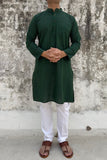 GREEN COTTON KANTHA LONG KURTA