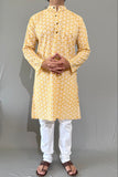 COTTON YELLOW HANDBLOCK LONG KURTA