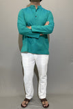 TURQUOISE COTTON PLAIN SHORT KURTA