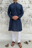 BLUE HANDWOVEN COTTON LONG KURTA