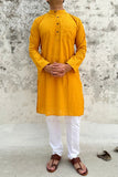 YELLOW COTTON KANTHA LONG KURTA