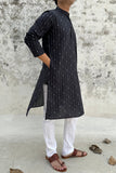 BLACK COTTON DOBBY LONG KURTA