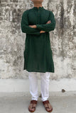 GREEN COTTON KANTHA LONG KURTA