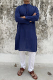 LIGHT BLUE COTTON KANTHA LONG KURTA