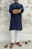 BLUE HANDWOVEN COTTON LONG KURTA