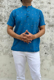 BLUE COTTON DOBBY SHORT KURTA