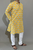 COTTON YELLOW HANDBLOCK LONG KURTA