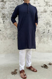 NAVY BLUE COTTON KANTHA LONG KURTA