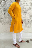 YELLOW COTTON KANTHA LONG KURTA