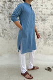 SKY BLUE COTTON KANTHA LONG KURTA