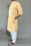 COTTON YELLOW HANDBLOCK LONG KURTA