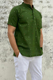 GREEN COTTON DOBBY SHORT KURTA