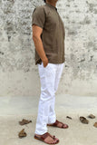 BROWN COTTON DOBBY SHORT KURTA