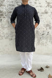 BLACK COTTON DOBBY LONG KURTA