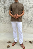 BROWN COTTON DOBBY SHORT KURTA