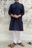 NAVY BLUE COTTON KANTHA LONG KURTA