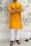 YELLOW COTTON KANTHA LONG KURTA