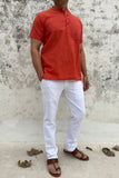 PEACH COTTON DOBBY SHORT KURTA