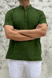 GREEN COTTON DOBBY SHORT KURTA