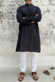 BLACK COTTON DOBBY LONG KURTA