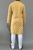 COTTON YELLOW HANDBLOCK LONG KURTA