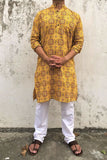 COTTON YELLOW AJRAK KANTHA LONG KURTA