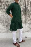 GREEN COTTON KANTHA LONG KURTA