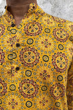 COTTON YELLOW AJRAK KANTHA LONG KURTA