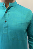 TURQUOISE COTTON PLAIN SHORT KURTA