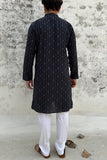 BLACK COTTON DOBBY LONG KURTA