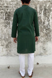 GREEN COTTON KANTHA LONG KURTA