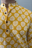 COTTON YELLOW HANDBLOCK LONG KURTA