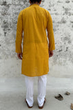 YELLOW COTTON KANTHA LONG KURTA