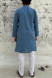 SKY BLUE COTTON KANTHA LONG KURTA