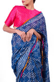 HAND BLOCK INDIGO SAREE WITH RUNNING BLOUSE ( Image Blouse not included)