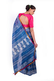 HAND BLOCK INDIGO SAREE WITH RUNNING BLOUSE ( Image Blouse not included)