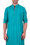 TURQUOISE COTTON DOBBY LONG KURTA