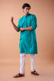 TURQUOISE COTTON DOBBY LONG KURTA