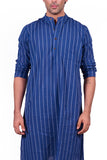 BLUE COTTON DOBBY LONG KURTA