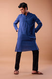 BLUE COTTON DOBBY LONG KURTA