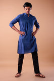 BLUE COTTON DOBBY LONG KURTA