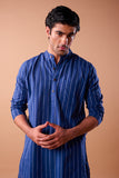 BLUE COTTON DOBBY LONG KURTA